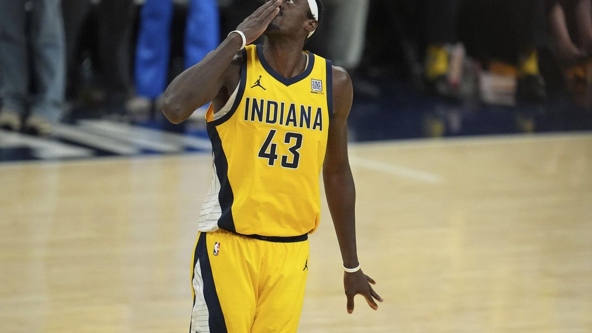 Pascal Siakam, de Indiana Pacers, celebra una canasta en el sexto partido de la final de la NBA.