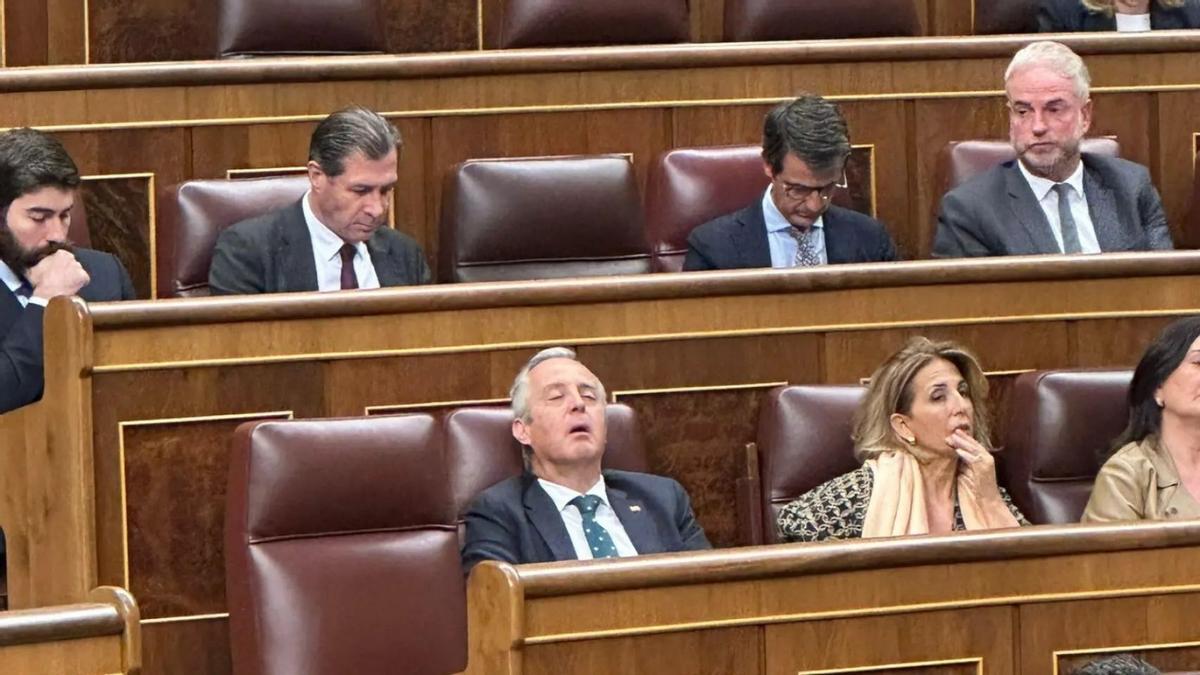 Pablo Sáez, diputado y tesorero de Vox, durmiendo en el Congreso