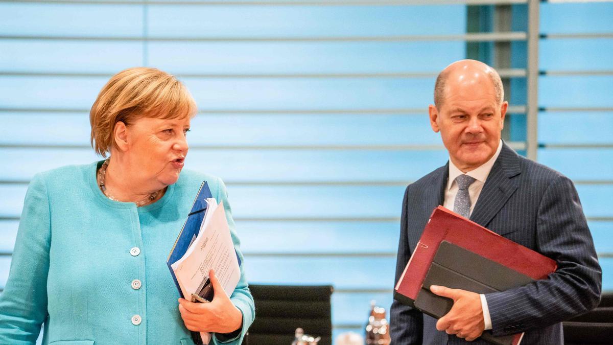 German Chancellor Angela Merkel and German Finance Minister and Vice-Chancellor Olaf Scholz