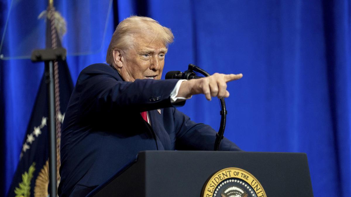 March 14, 2025, Washington, Dc, United States: U.S President Donald Trump, delivers remarks during an event at the Great Hall of the Department of Justice, March 14, 2025 in Washington, D.C. In an hour long campaign style speech filled with grievances, Tr