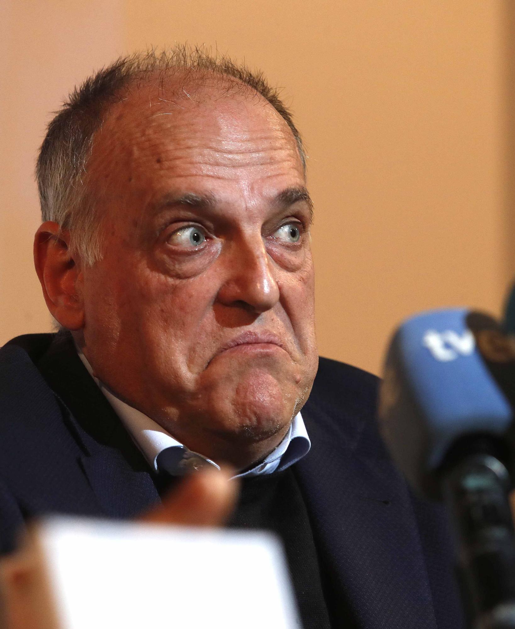 Javier Tebas, durante la rueda de presa en l'Eliana