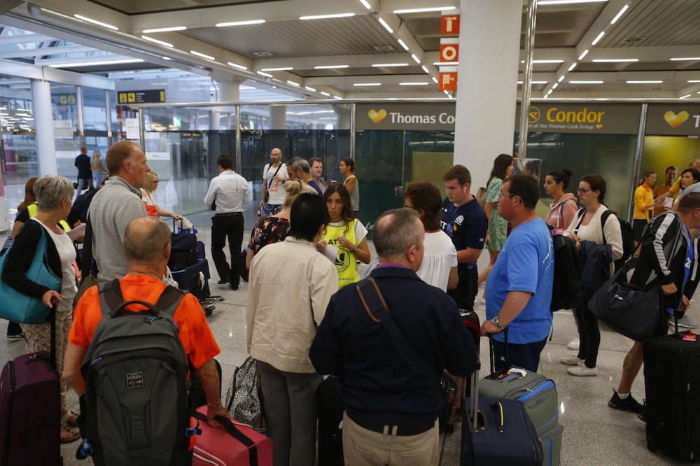 Afectados por la suspensión de pagos de Thomas Cook en el aeropuerto de Palma