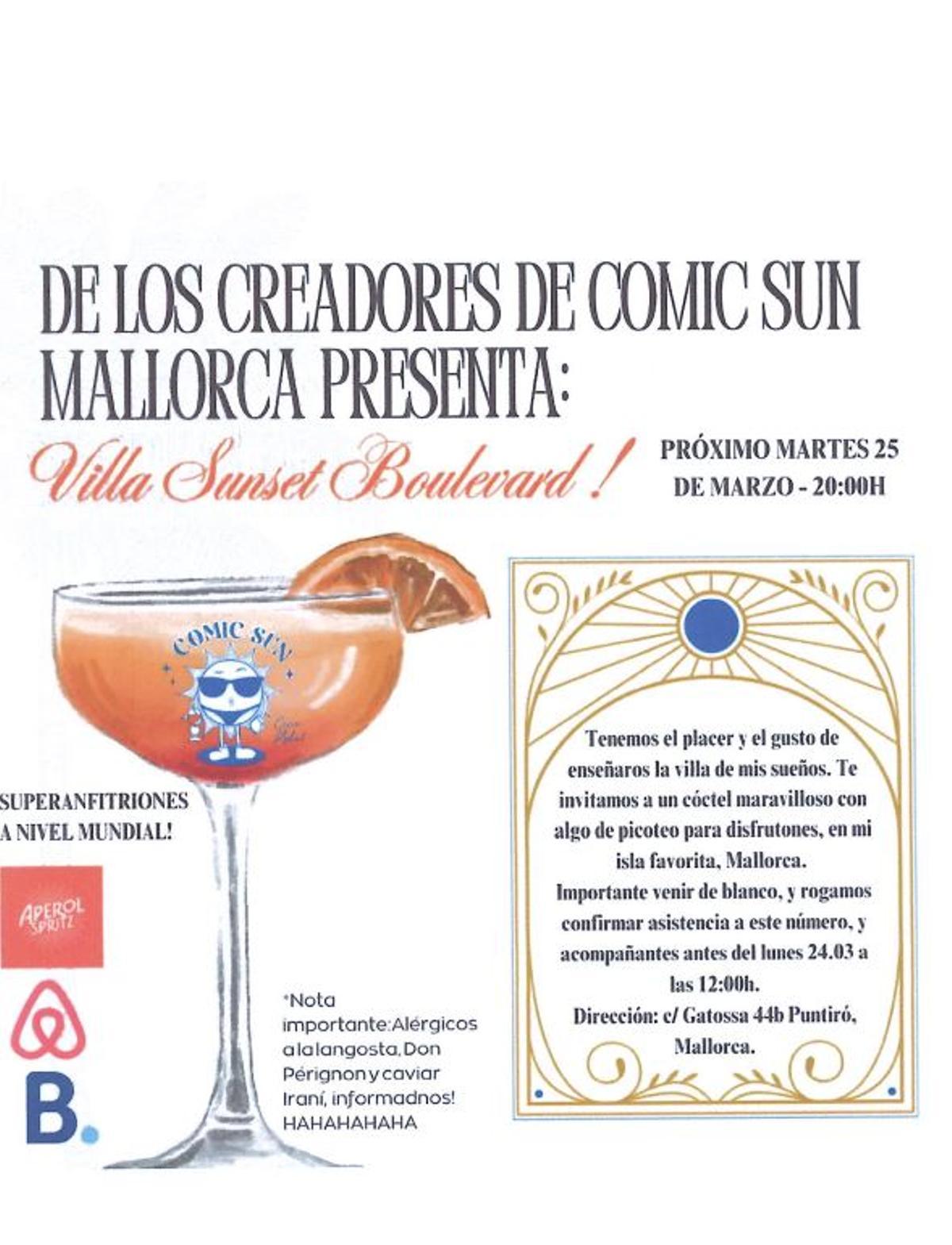 Volante aportado por los vecinos de Puntiró del "tardeo de inauguración de la llegada de Paco Garrido" a la urbanización.