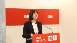 La secretaria general del PSPV-PSOE, Diana Morant, ofrece una declaración institucional minutos después de la comparecencia de Mazón en la cámara autonómica para explicar su gestión en la emergencia de la DANA