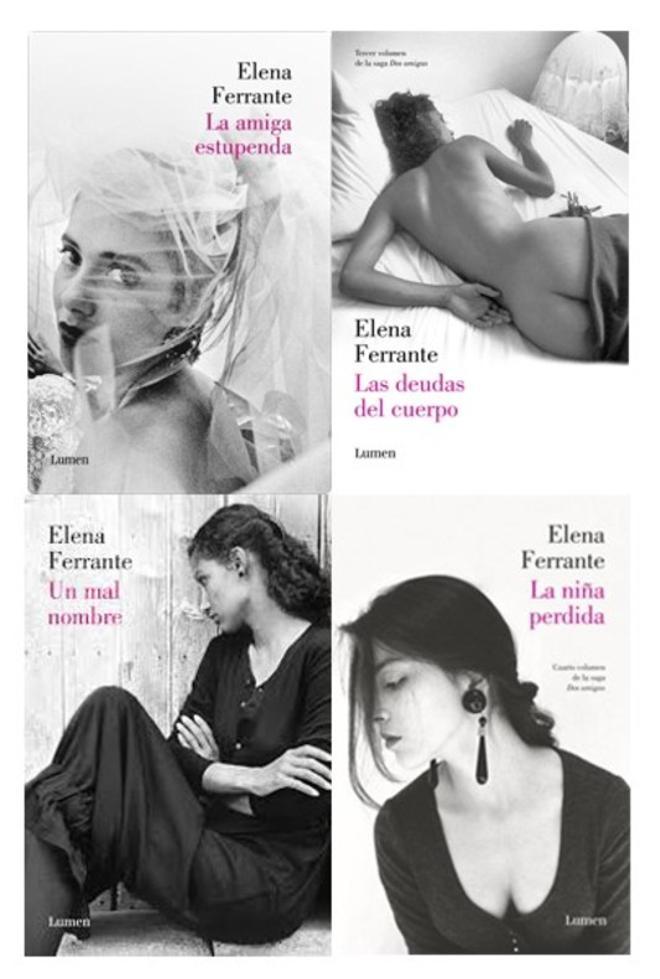 Portadas de las traducciones de Elena Ferrante al castellano.