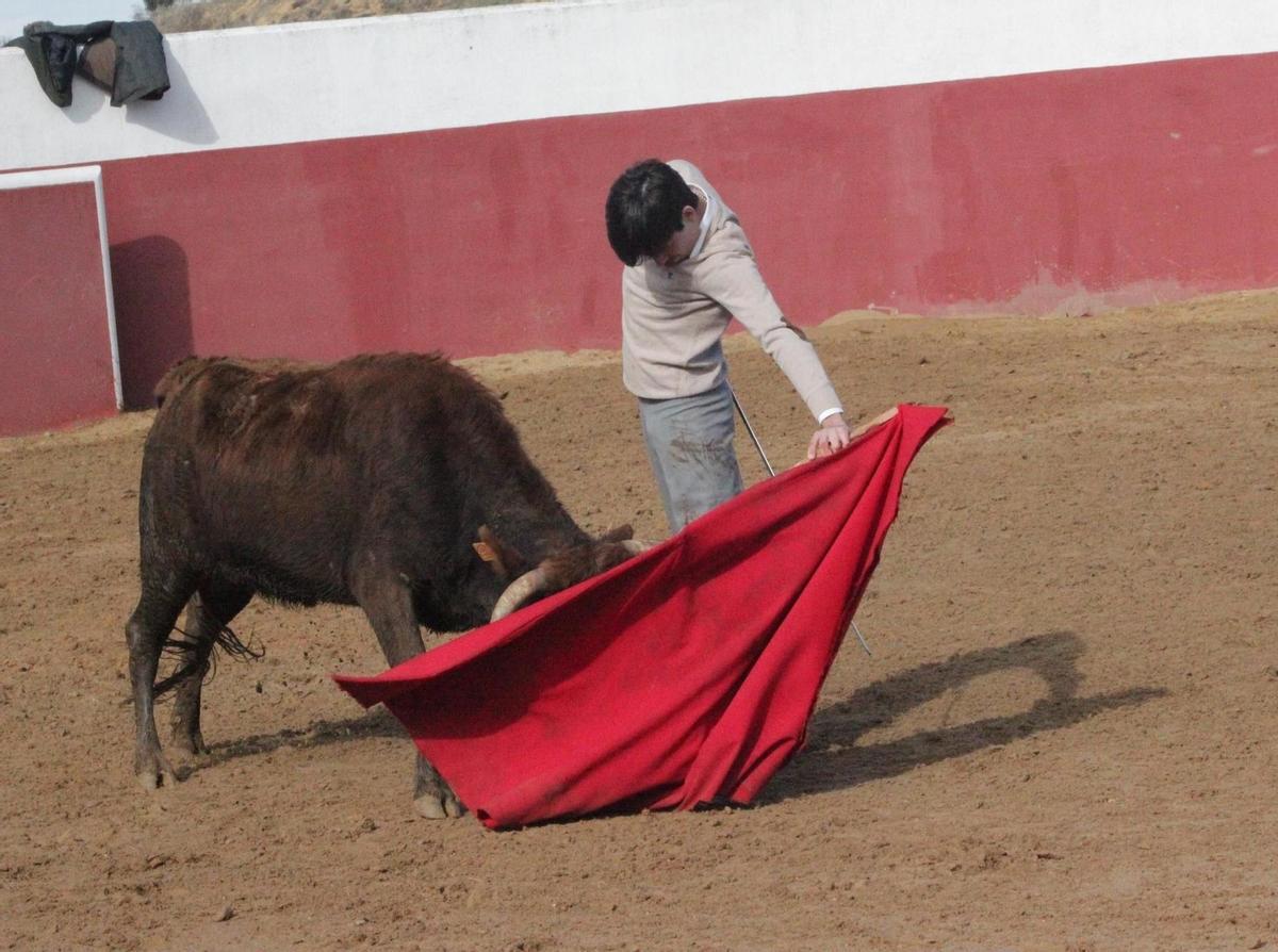 Alberto Donaire en el tentadero en la ganadería Valle Blanco (Villalpando).