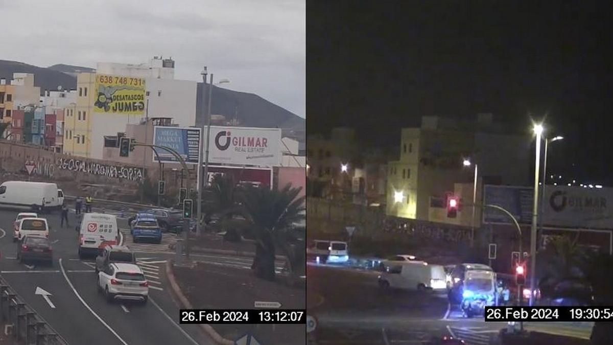 Doble accidente de tráfico en la 'rotonda maldita' de Las Palmas de Gran Canaria.