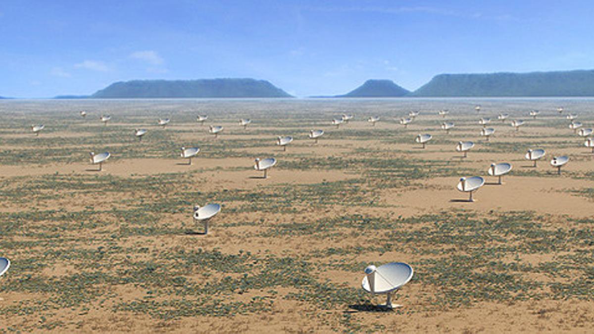Recreación de lo que será un parque de antenas para la investigación del espacio en el marco del proyecto SKA.