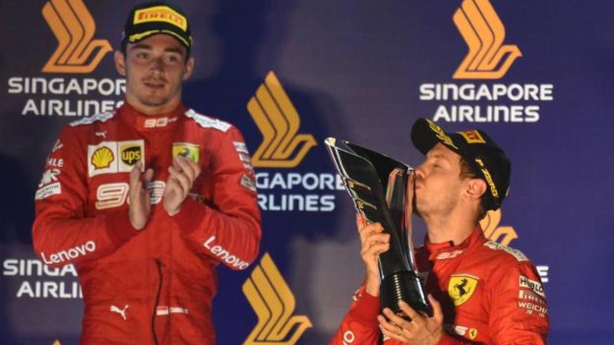 Leclerc y Vettel en el podio de Singapur