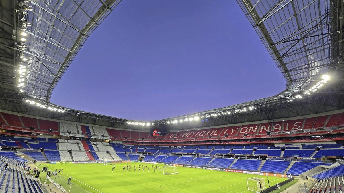 Imagen del Groupama Stadium durante el entrenamiento del Celta.