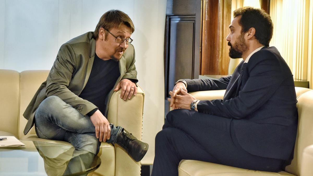 El presidente del Parlament, Ferran Torrent, reunido con Xavier Domènech.