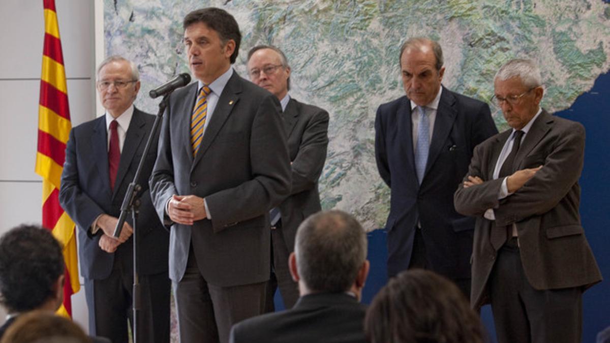 El 'conseller' Lluís Recoder, durante la reunión de los responsables de Foment, Cámara de Comercio, Cercle d'Economia y RACC para reclamar la gestión individualizada de El Prat, el pasado 26 de enero, en Barcelona.