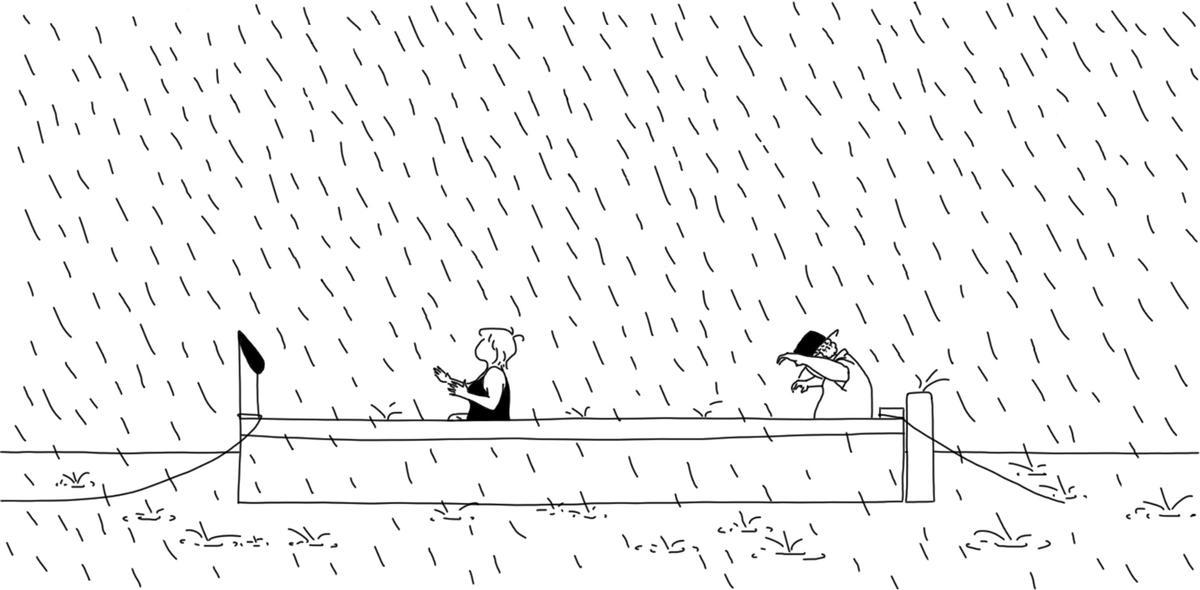 I quan la pluja t'atrapa dalt de la barca.