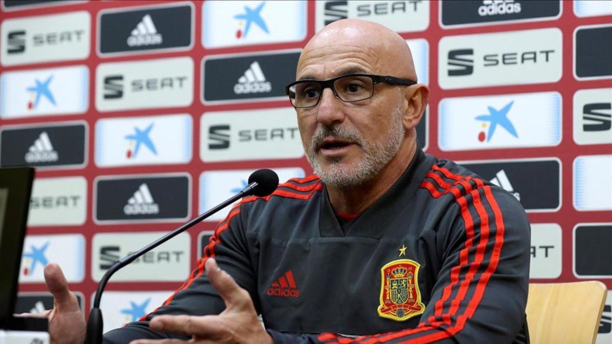 El entrenador de la selección española de fútbol sub21, Luis de la Fuente, en rueda de prensa