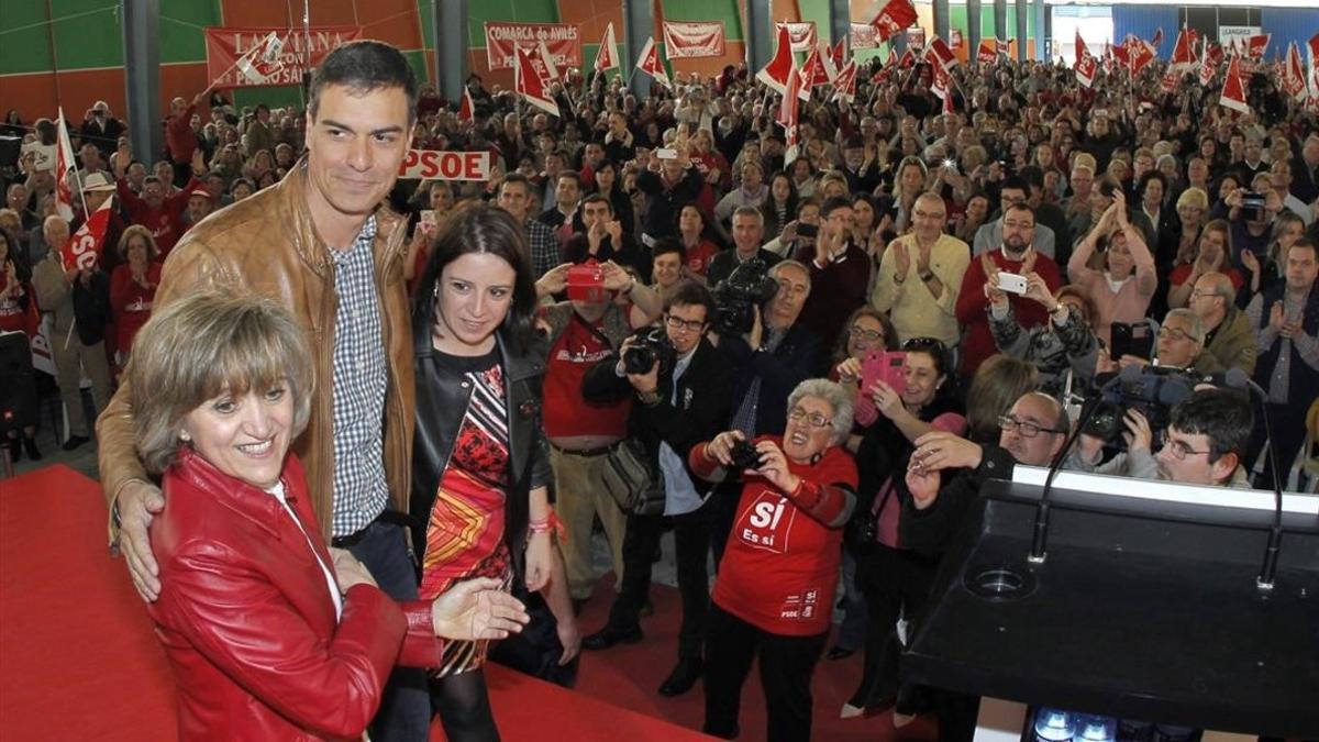 Pedro Sánchez, este domingo, en el arranque de su campaña para las primarias en Gijón.