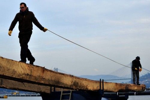 Construcción de una batea en Arousa