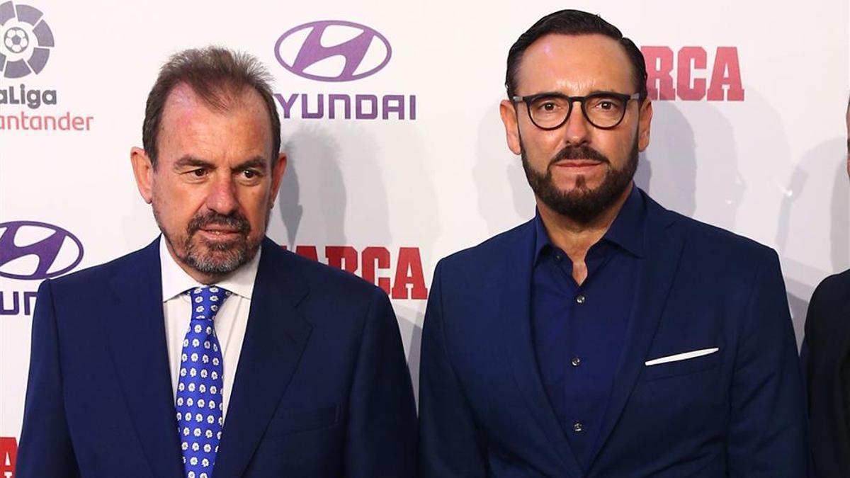 Ángel Torres, presidente del Getafe, junto con el entrenador José Bordalás