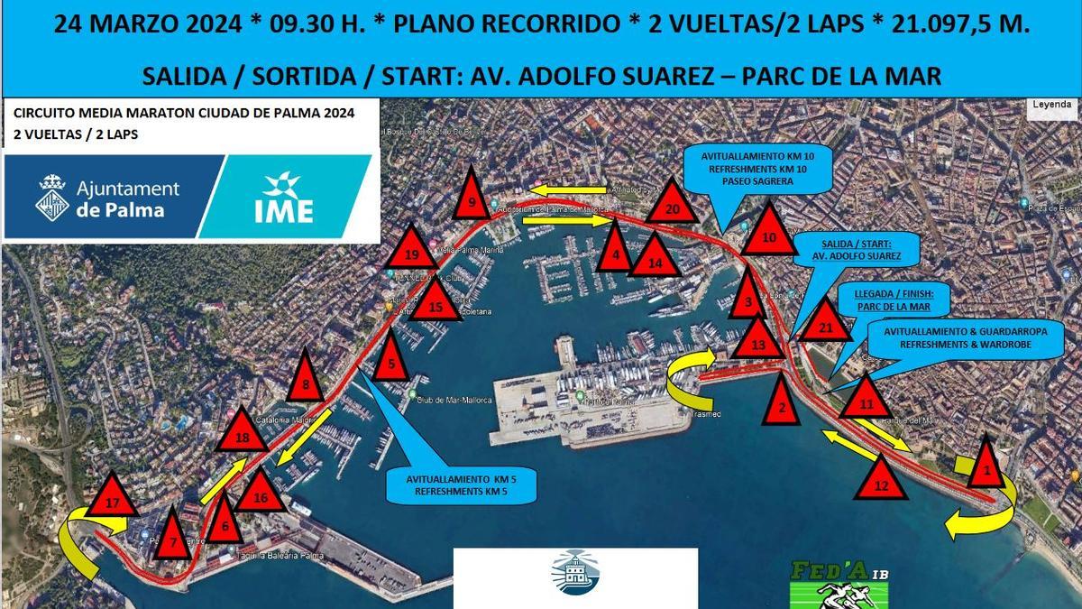 Mapa del circuito por el que discurrirá la media maratón