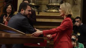 El president Pere Aragonès y la presidenta de En Comú Podem en el Parlament, Jéssica Albiach
