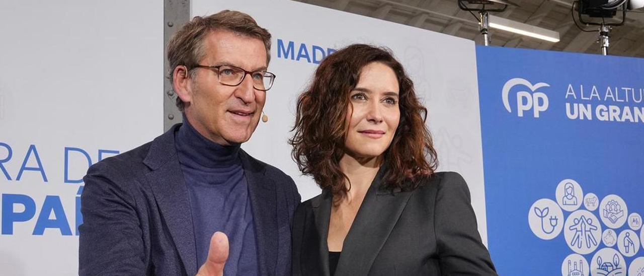 Alberto Núñez Feijóo e Isabel Díaz Ayuso, en un acto del PP en Madrid.