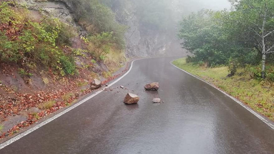 Algunas de las piedras encontradas en la vía.