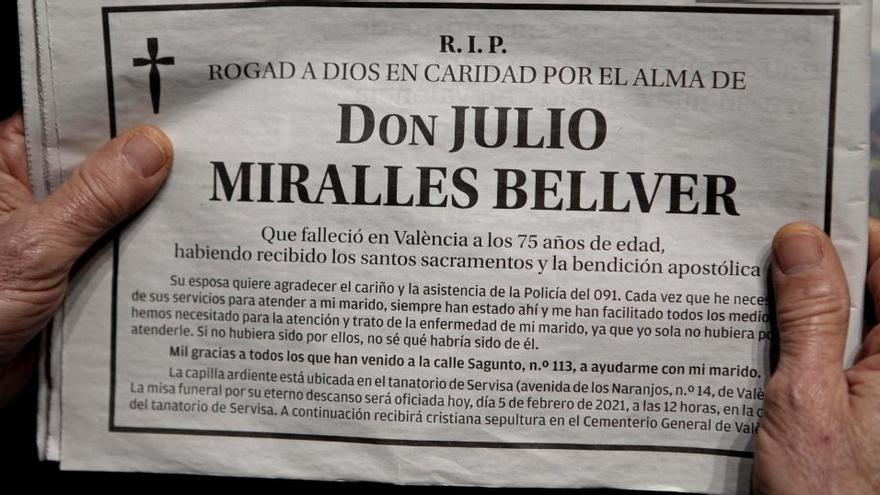 Imagen de la esquela de Julio Bellver.