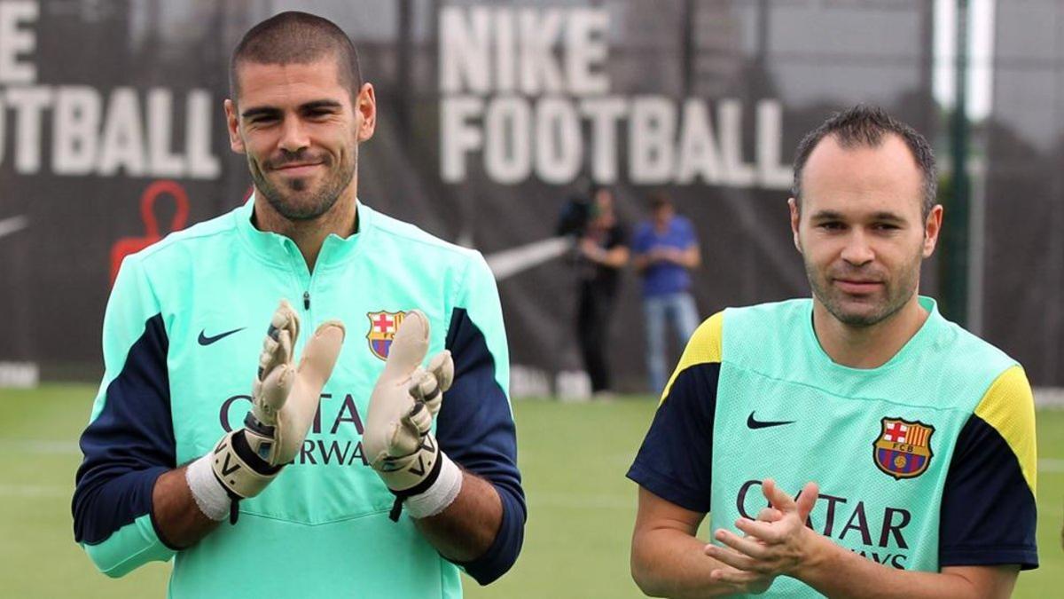 Víctor Valdés y Andrés Iniesta en su etapa como azulgranas