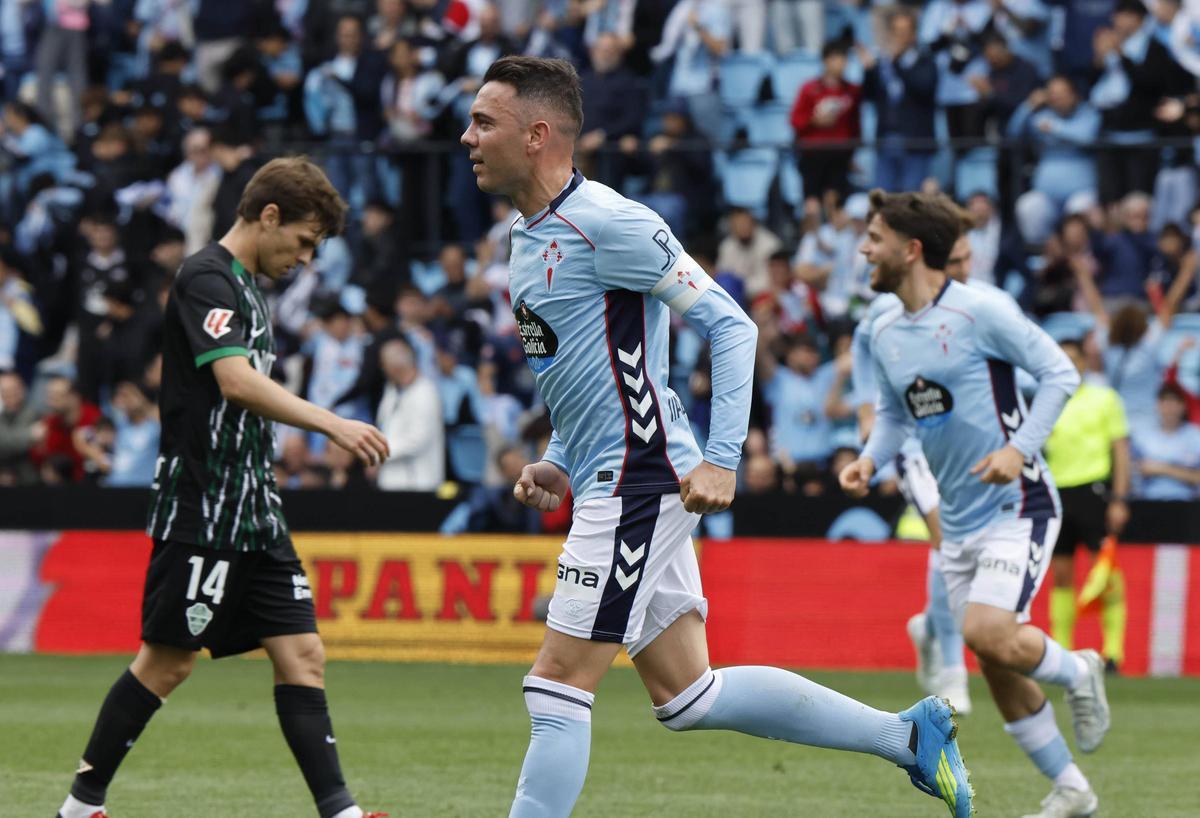 Aspas celebra el segundo gol del Celta.