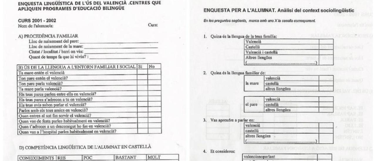 Cuestionarios de la época del PP de los cursos 2000-01 y 1999-00.