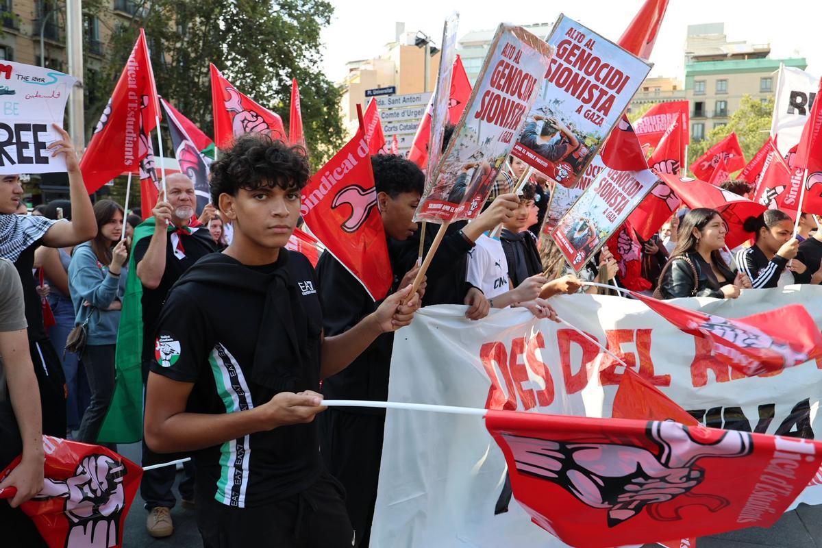 Manifestación de estudiantes en favor de Palestina en Barcelona