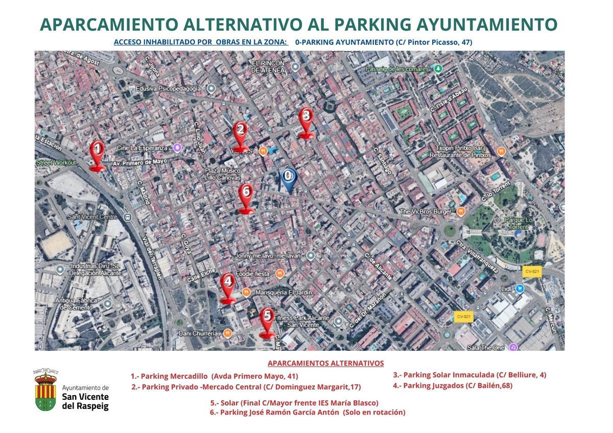Seis zonas de aparcamiento alternativo