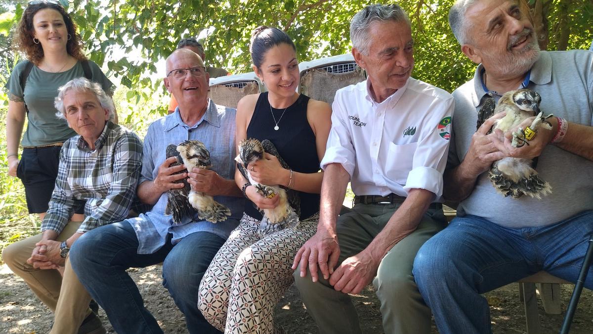 El alcalde de Dénia, la concejala de Medio Ambiente de Oliva y el munícipe de Pego sostienen los polluelos