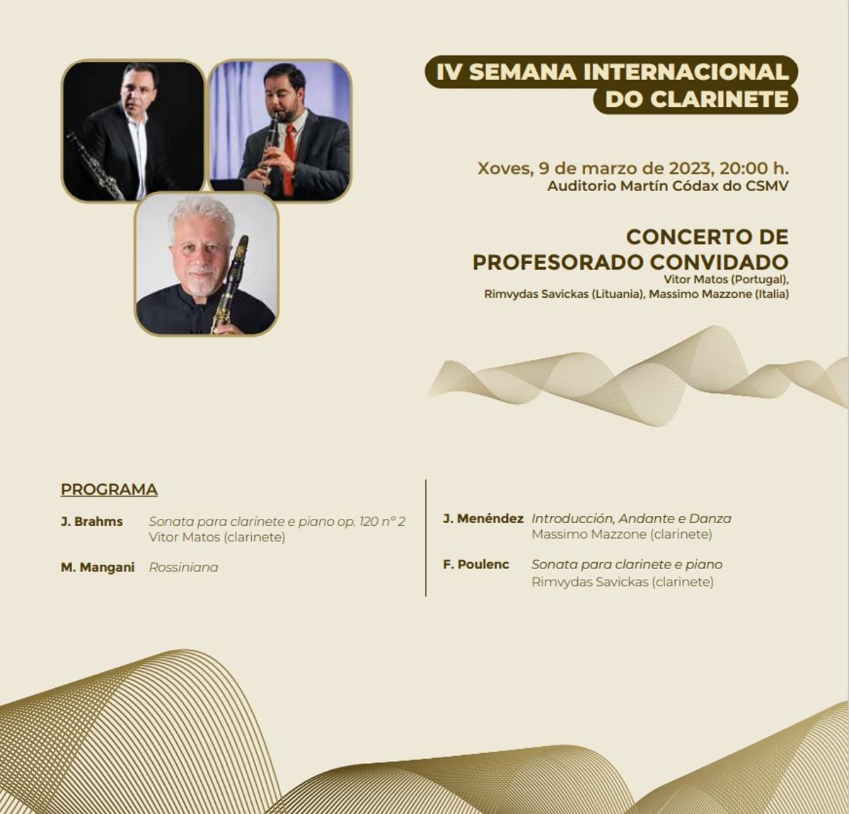 Programación completa de esta tarde para cerrar la IV Semana Internacional do Clarinete