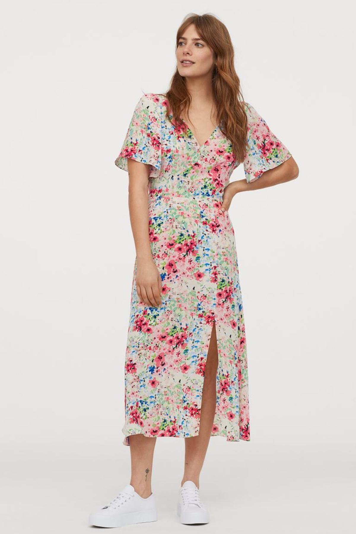 Vestido de flores con abertura lateral, de H&amp;M