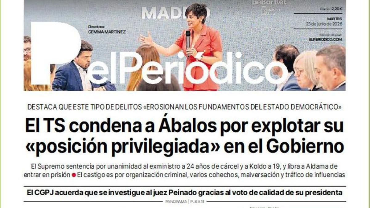 La portada de EL PERIÓDICO del 23 de junio de 2026