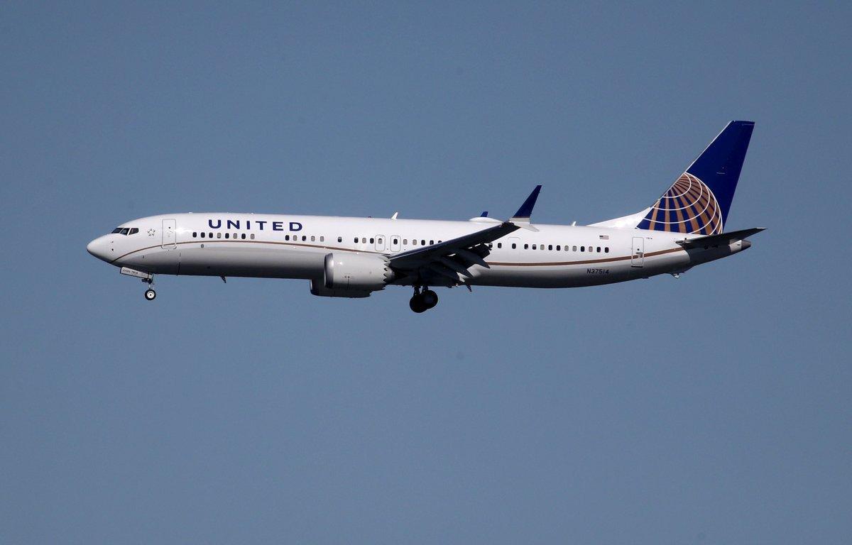 BURLINGAME, CALIFORNIA - MARCH 13: A United Airlines Boeing 737 Max 9 aircraft lands at San Francisco International Airport on March 13, 2019 in Burlingame, California. The United States has followed countries around the world and has grounded all Boeing 737 Max aircraft following a crash of an Ethiopia Airlines 737 Max 8.   Justin Sullivan/Getty Images/AFP