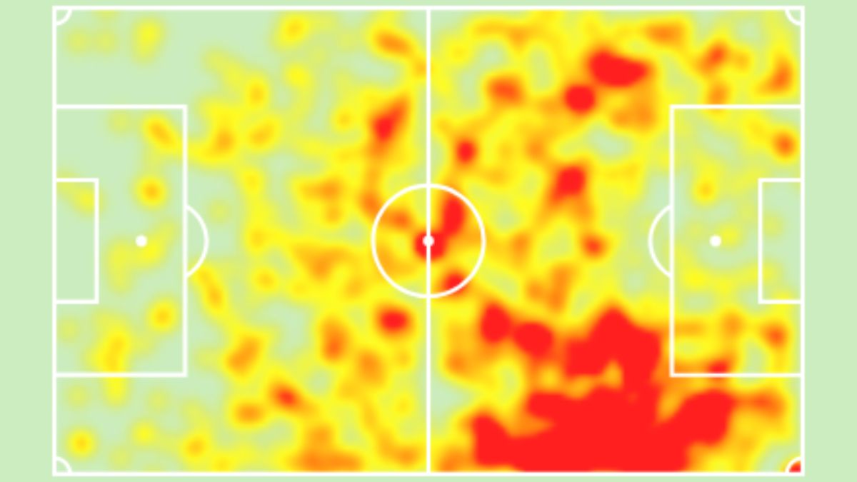 Bernardo Silva heatmap in the Premier League, 2023/24 season