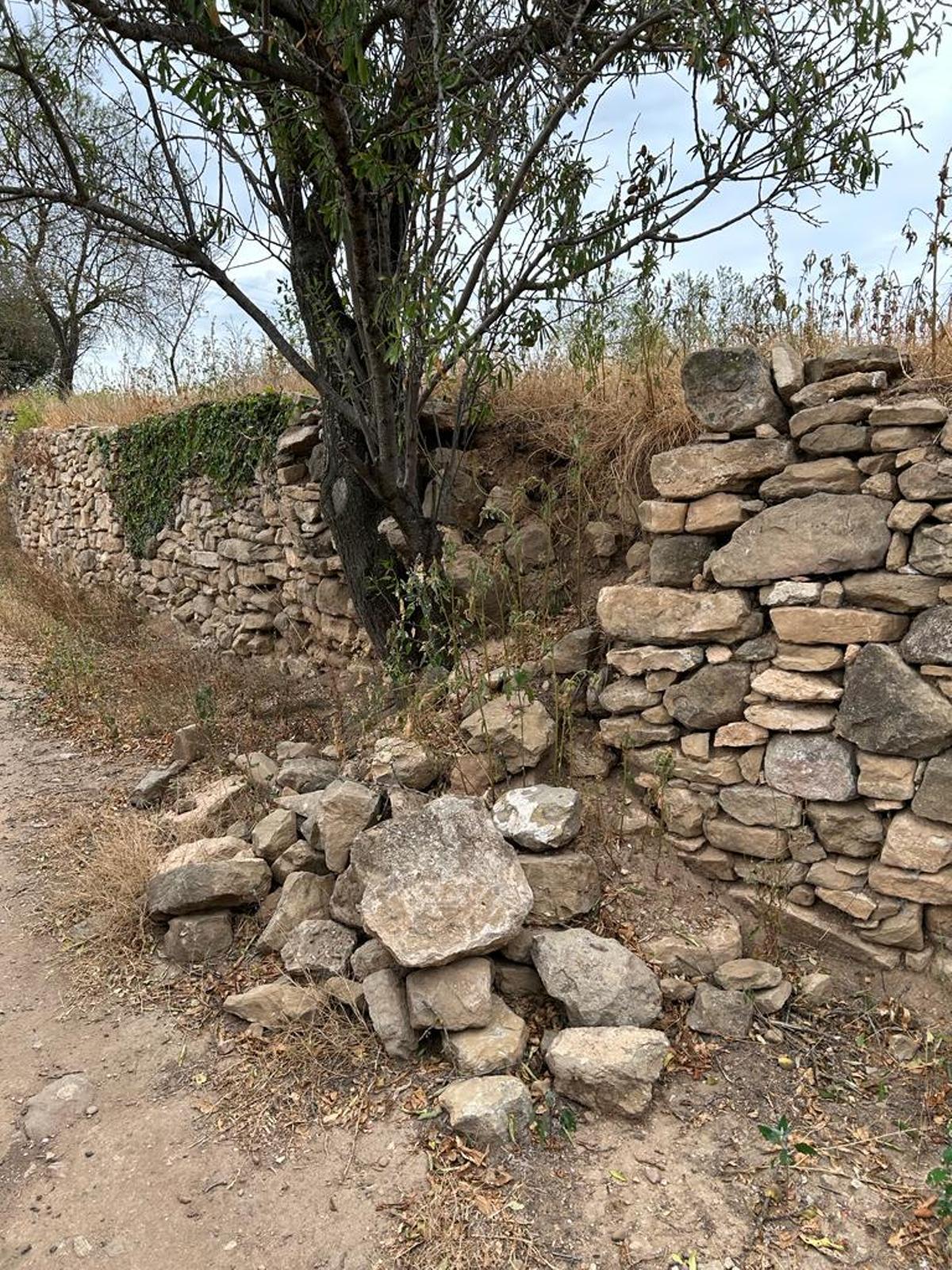 Les pedres que van caure fa mesos del mur per on passa el Cami Ignasià