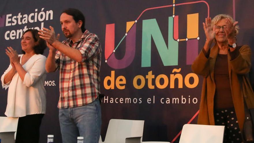 Colau y Carmena, junto a Pablo Iglesias