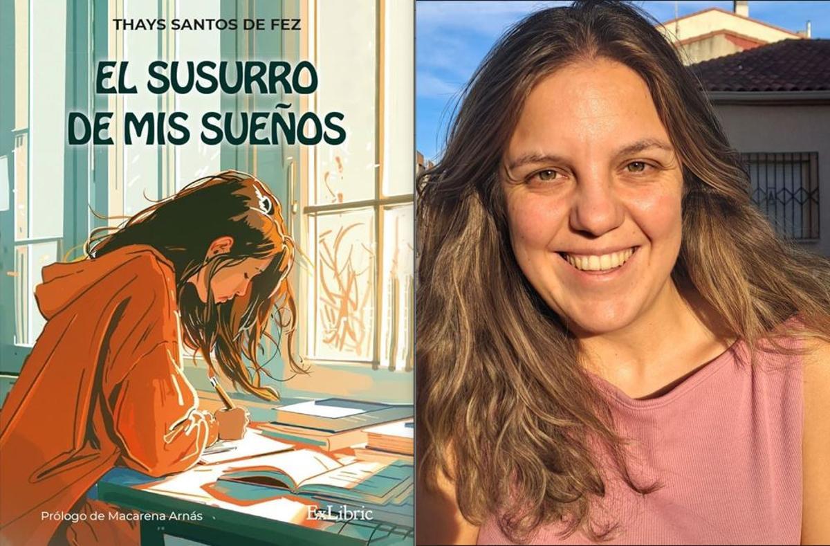 Thays Santos de Fez junto a la portada de su libro