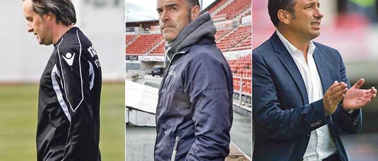 De izquierda a derecha, Soler, estudioso del médodo de Guardiola, vivió meses convulsos; Carreras fue devorado por la rebelión del vestuario; Eusebio entrenó hasta febrero al Barça B que descendió.