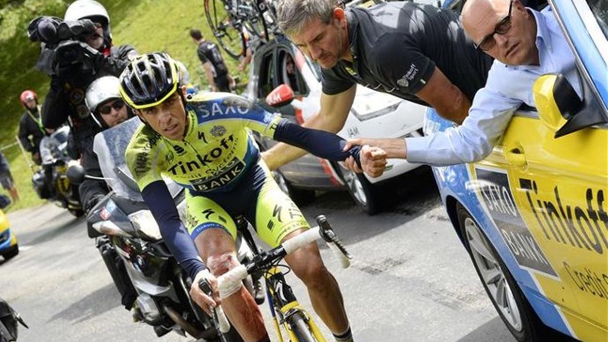 Contador y Riis, durante una etapa