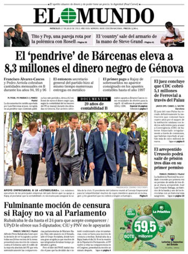 El 'pendrive' de Bárcenas refleja que el PP manejó 8,3 millones de euros en negro, según 'El Mundo'