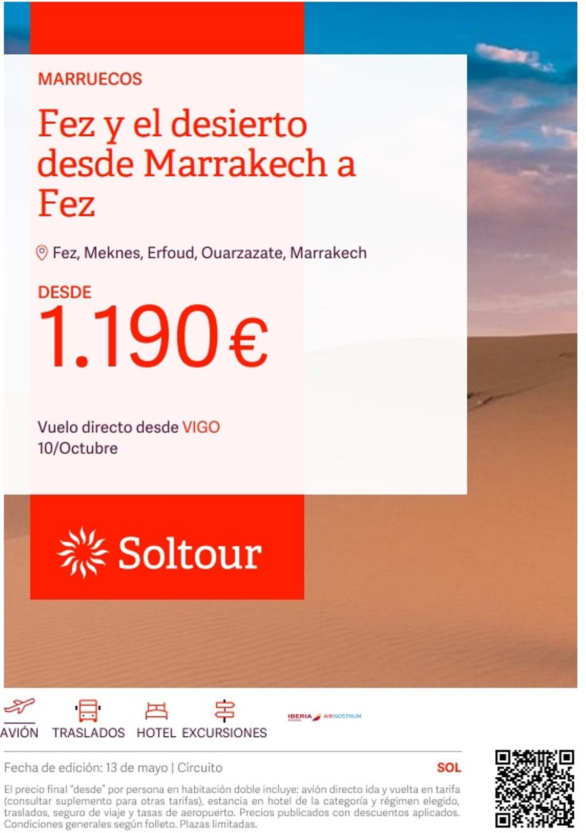 Promoción de Soltour de uno de los dos circuitos que se podrán realizar en Marruecos con vuelo desde Vigo.