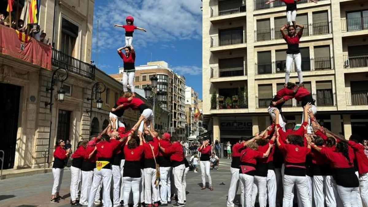 La Muixeranga de Sueca en una actuación en la localidad por el 9 d'Octubre.