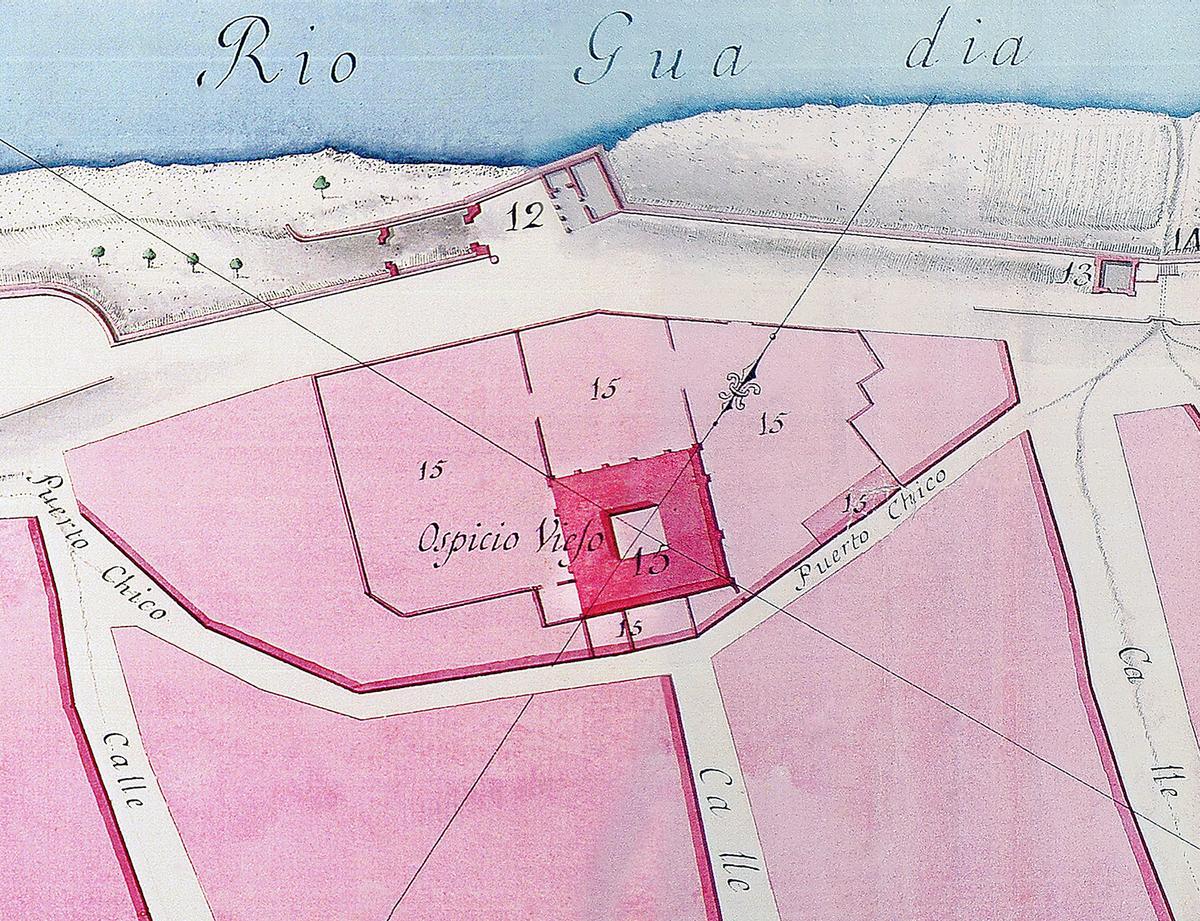 Palacio de Rocha o de Godoy (Hospicio Viejo) en 1803.