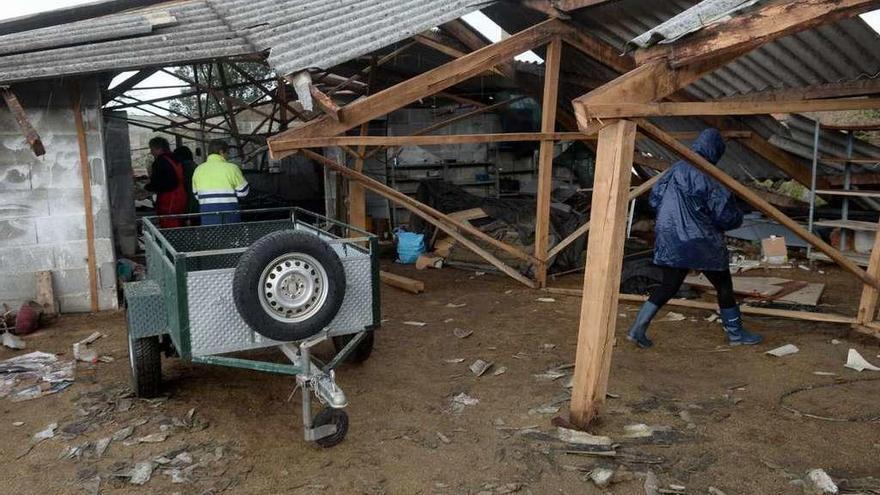 Galpón destrozado por el temporal, en San Martiño de Meis. // Noé Parga