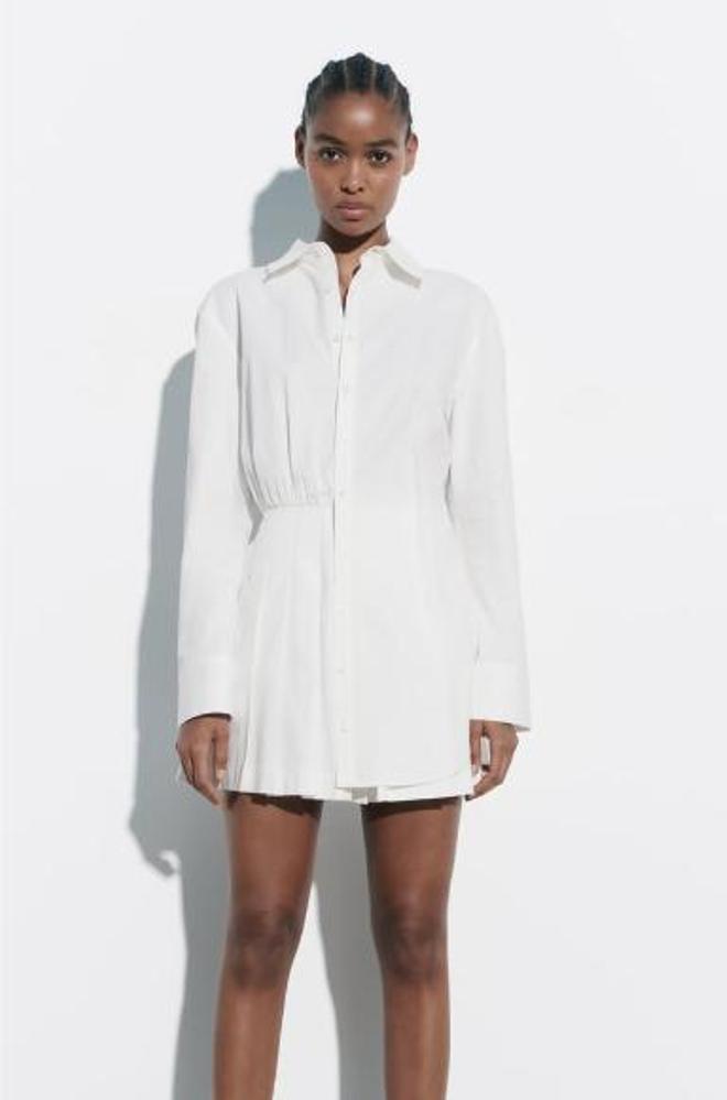 vestido corto camisero BLANCO. ZARA