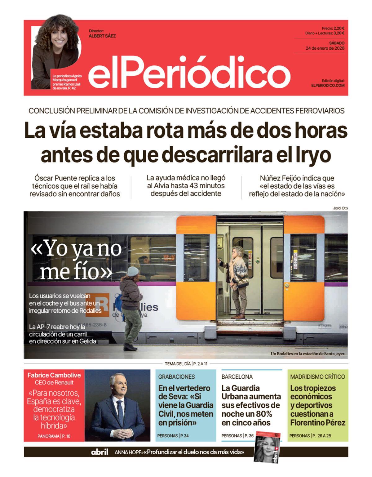 La portada de EL PERIÓDICO del 24 de enero de 2026