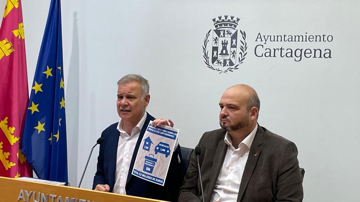 Pedro Contreras y Manolo Torres desgranando los presupuestos del Ayuntamiento de Cartagena para 2026